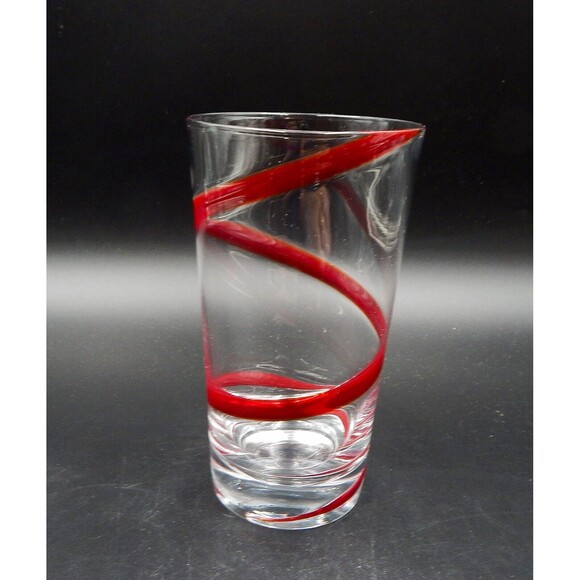Pier One Swirline Red Ribbon Swirl Tumblers Beer High Ball Drinking Glass - Picture 4 of 10